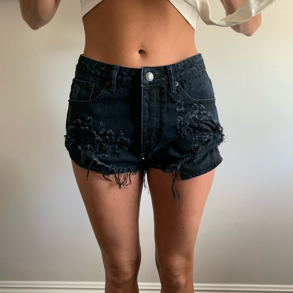 black distressed denim shorts